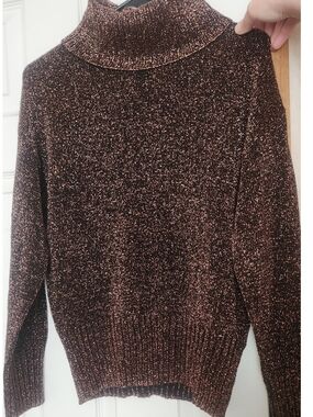 & Other Stories Copper-Brown Metallic Turtleneck Sweater